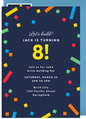 'Building Bricks Confetti' Kids Birthday Invitation