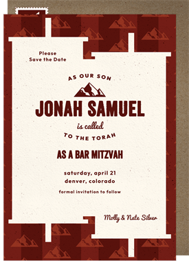 'Mountain Peak Motifs' Bar Mitzvah Save the Date