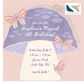 'Cute Mushroom' Kids Birthday Invitation
