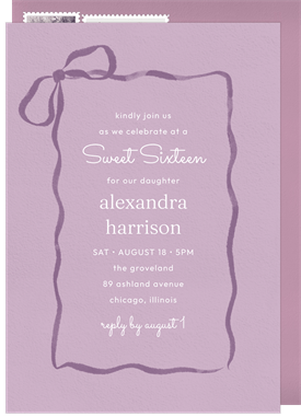 'Watercolor Ribbon Bow' Sweet 16 Invitation