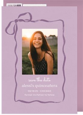 'Watercolor Ribbon Bow' Quinceañera Save the Date