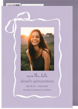 'Watercolor Ribbon Bow' Quinceañera Save the Date