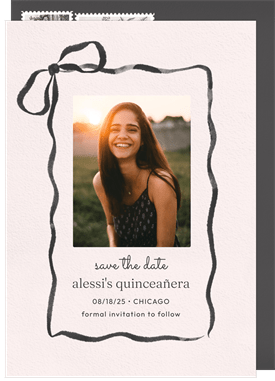 'Watercolor Ribbon Bow' Quinceañera Save the Date