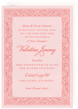 'Ornate Floral Border' Quinceañera Invitation