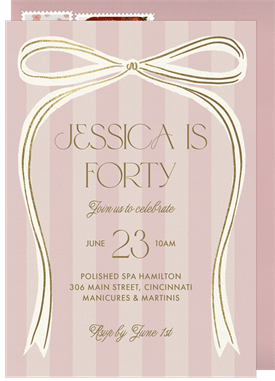 'Gilded Bow' Adult Birthday Invitation
