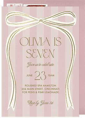 'Gilded Bow' Kids Birthday Invitation