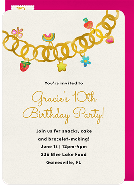'Charm Bracelet' Kids Birthday Invitation