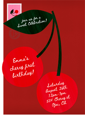 'Cherry Cutout' Kids Birthday Invitation