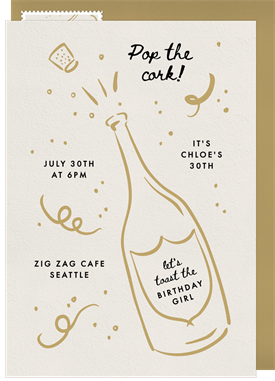 'Pop the Cork!' Adult Birthday Invitation