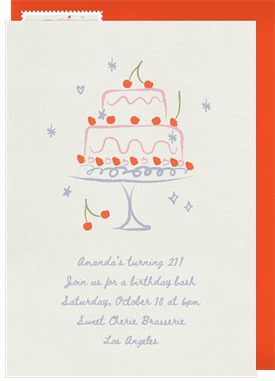 'Sweet Cherry Cake' Adult Birthday Invitation