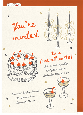 'Cake and Bubbly' Going Away Party Invitation