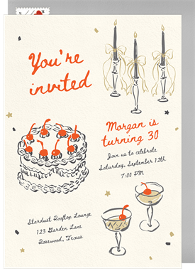 'Cake and Bubbly' Adult Birthday Invitation