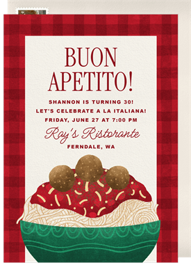 'Spaghetti and Meatballs' Adult Birthday Invitation