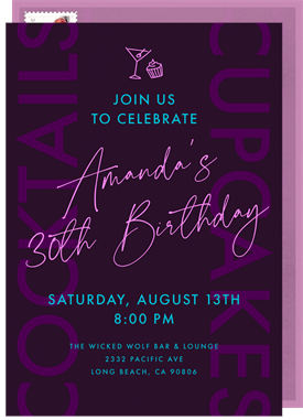 'Cocktails & Cupcakes' Adult Birthday Invitation