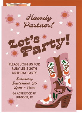 'Howdy Partner!' Adult Birthday Invitation