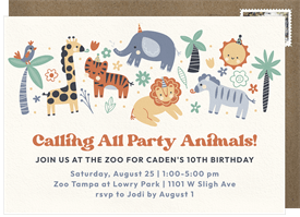 'Happy Zoo Animals' Kids Birthday Invitation