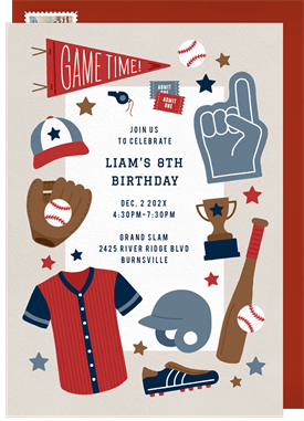 'Baseball Fan' Kids Birthday Invitation