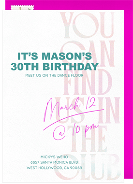 'In The Club' Adult Birthday Invitation