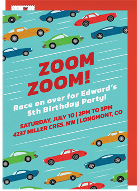 'Zoom Zoom' Kids Birthday Invitation