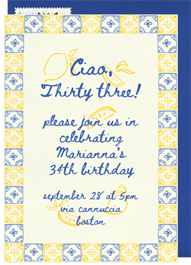 'Sorrento Tiles' Adult Birthday Invitation