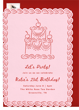 'Vintage Cake' Adult Birthday Invitation