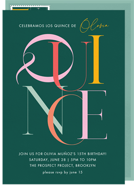 'Colorblock Quince' Quinceañera Invitation