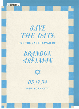 'Modern Dashed Border' Bar Mitzvah Save the Date