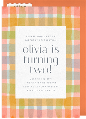 'Cheerful Plaid' Kids Birthday Invitation