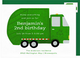 'Garbage Truck' Kids Birthday Invitation