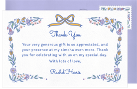 'Bows & Blossoms' Bat Mitzvah Thank You Note