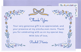 'Bows & Blossoms' Bat Mitzvah Thank You Note