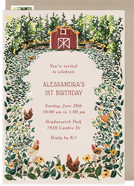 'Barn & Balloons' Kids Birthday Invitation
