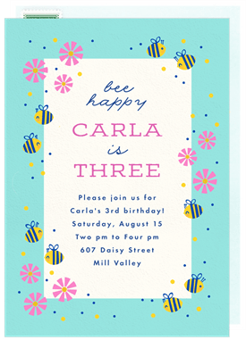 'Bee Happy' Kids Birthday Invitation