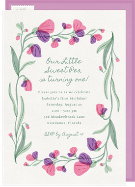'Sweet Pea' Kids Birthday Invitation