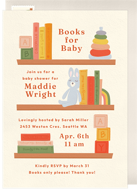 'Book Shelf' Baby Shower Invitation