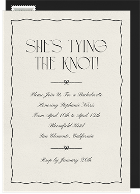 'Elegant Bows' Bachelorette Party Invitation