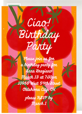 'Striped Tomatoes' Adult Birthday Invitation