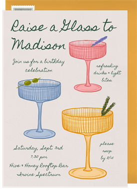 'Colored Cocktails' Adult Birthday Invitation