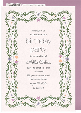 'Filigreed Florals' Kids Birthday Invitation