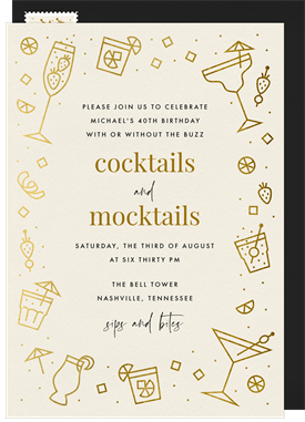 'Golden Cocktails' Adult Birthday Invitation
