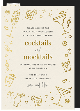 'Golden Cocktails' Bachelorette Party Invitation