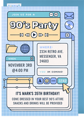 'Retro Computer' Adult Birthday Invitation