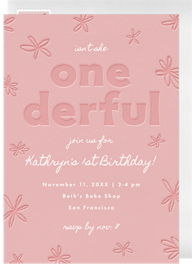 'One-derful Flowers' Kids Birthday Invitation