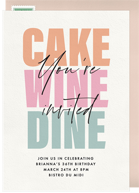 'Cake Wine & Dine' Adult Birthday Invitation