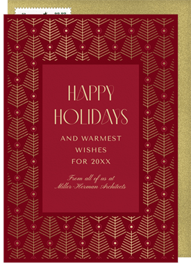 'Foiled Forest Wishes' Business Holiday Greetings Card