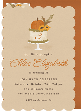 'Little Pumpkin Cake' Kids Birthday Invitation