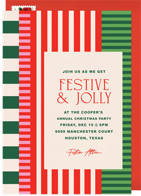 'Bold Festive Stripes' Christmas Party Invitation