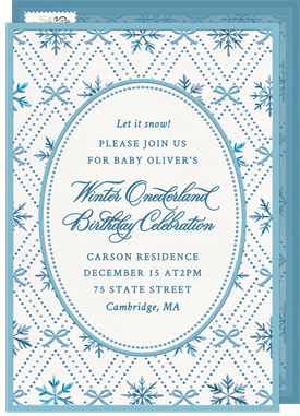 'Vintage Snowflake Pattern' Kids Birthday Invitation