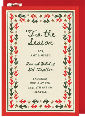 'Cheerful Garland Border' Holiday Party Invitation