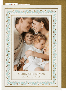 'Pressed Holly Border' Christmas Greetings Card